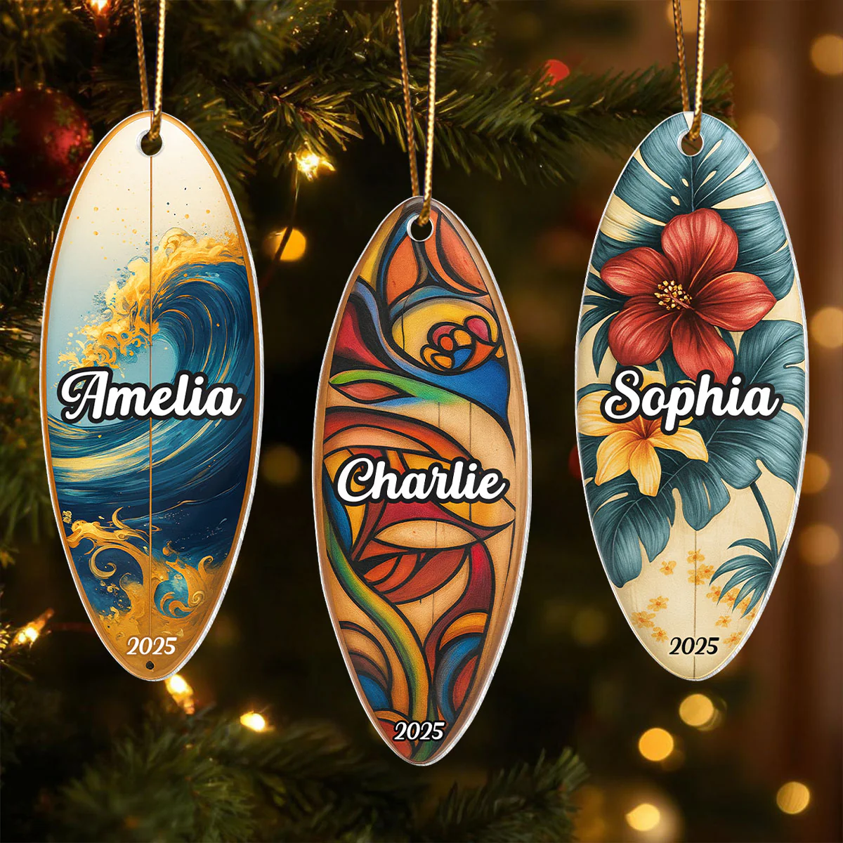 Custom Name Colorful Surfboard - Personalized Acrylic Ornament - Christmas Gift for Surfer - Image 5