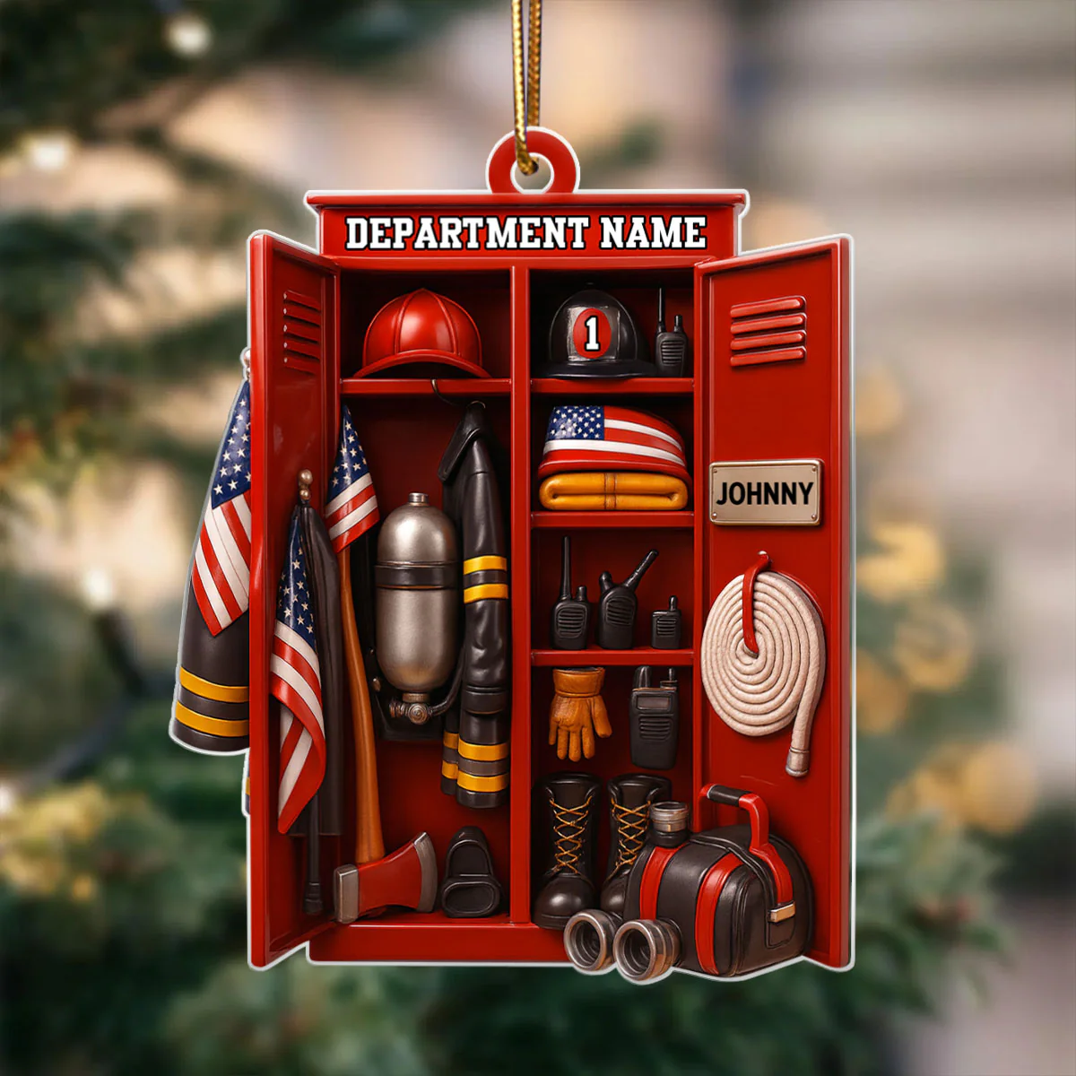 Custom Name & Department Firefighter Locker – Personalized Acrylic Ornament – Christmas Tree Decor for Firemen or First Responders - Image 3