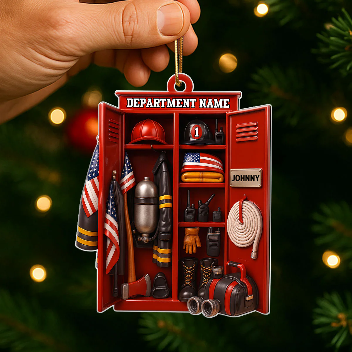 Custom Name & Department Firefighter Locker – Personalized Acrylic Ornament – Christmas Tree Decor for Firemen or First Responders - Image 4