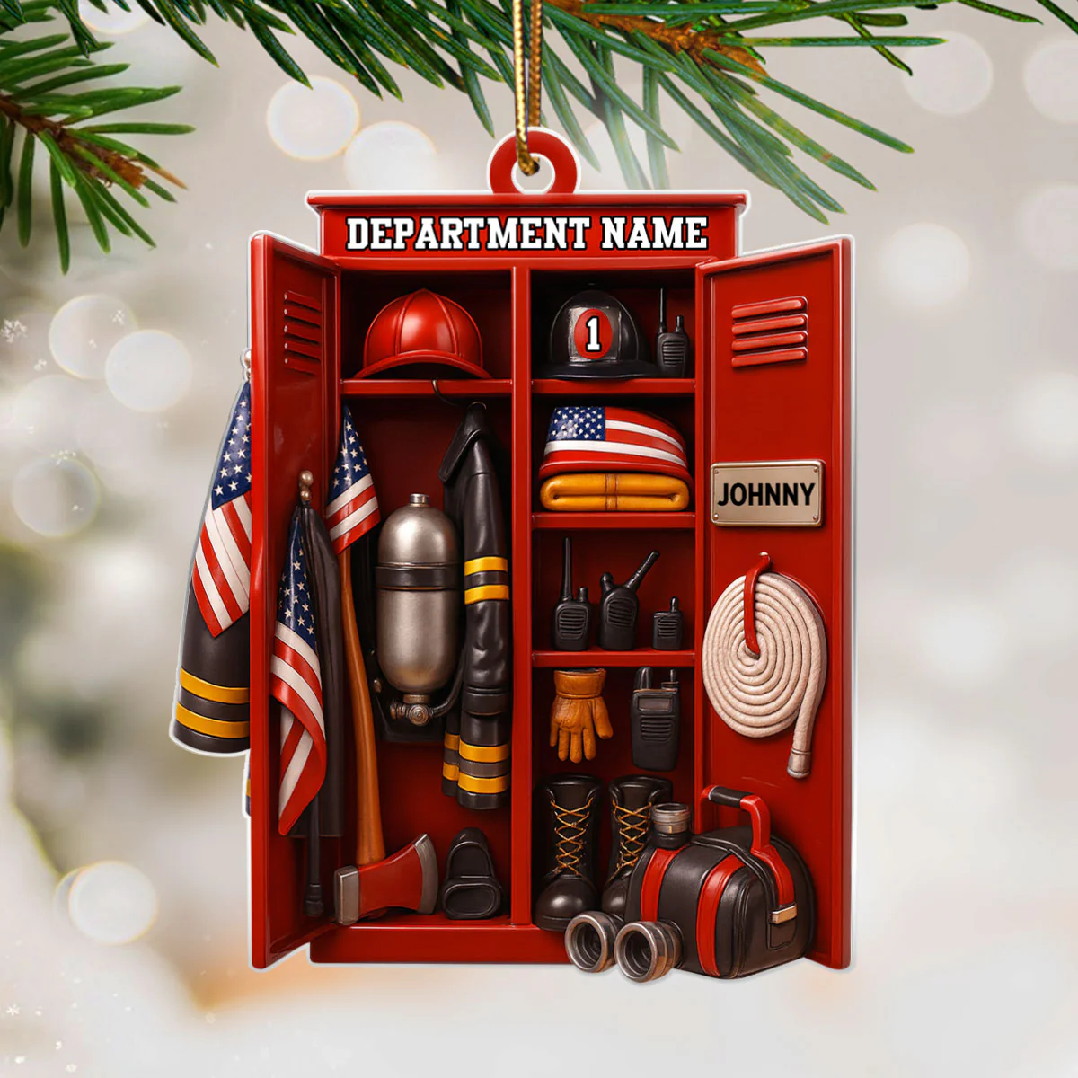 Custom Name & Department Firefighter Locker – Personalized Acrylic Ornament – Christmas Tree Decor for Firemen or First Responders - Image 6