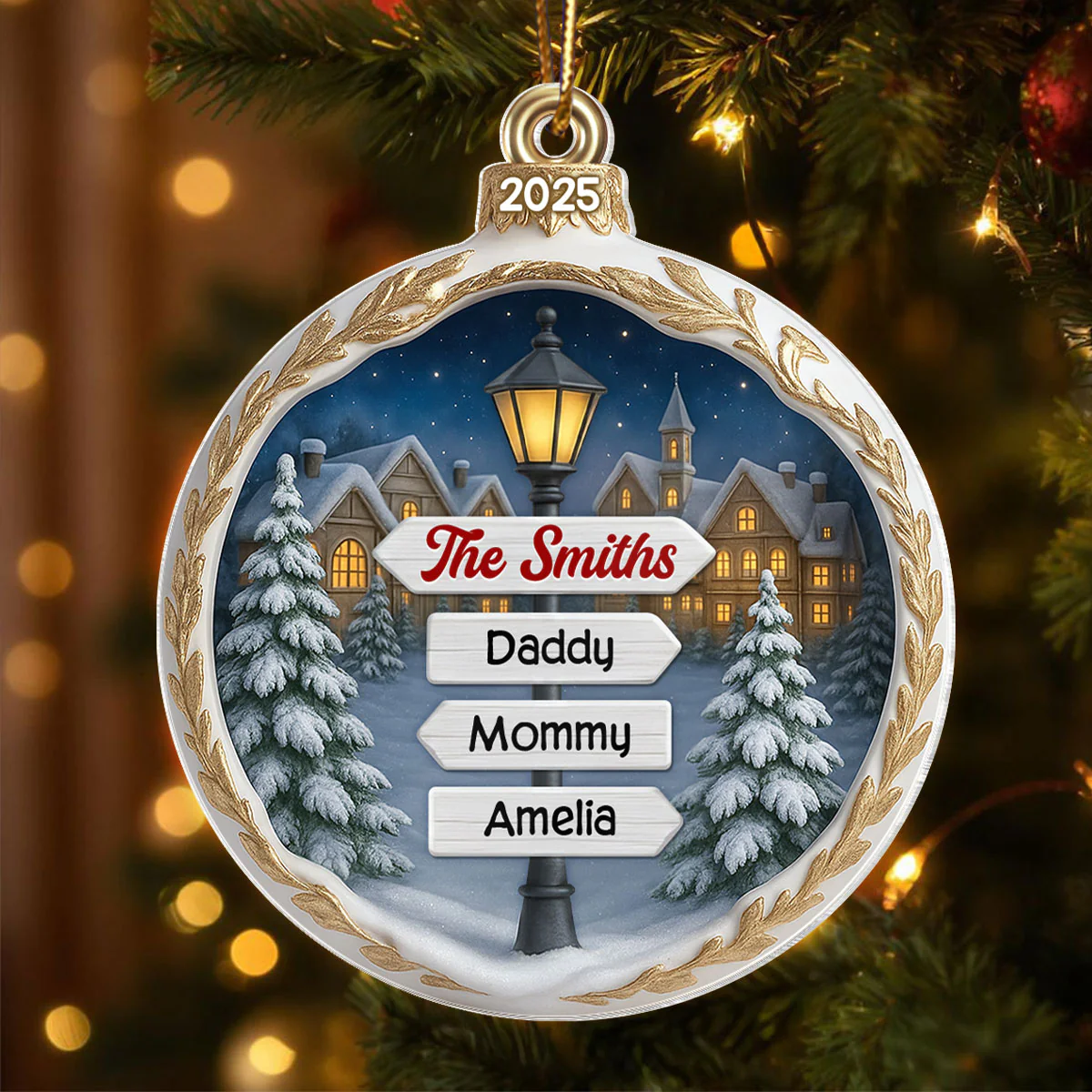 Custom Name Family Sign Post - Personalzied Acrylic Ornament - Christmas Gift for Family - Image 3