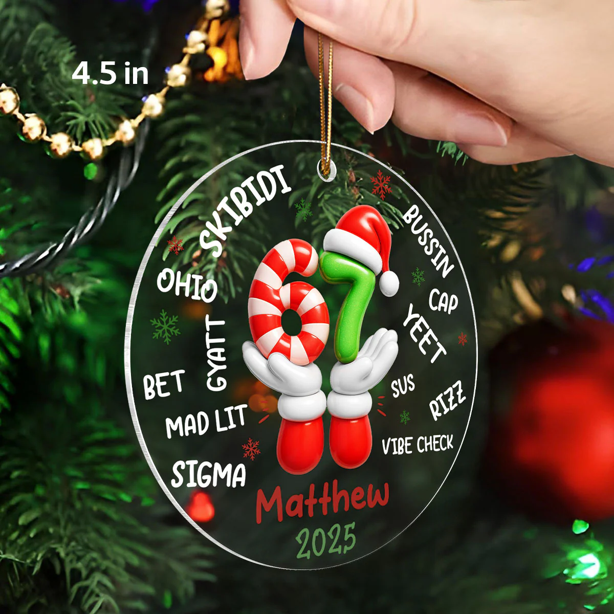 Custom Name Kid Slang Six Seven 3D Effect - Personalized Acrylic Ornament - 2025 Slang, Funny Teen Grandkid, Gen Alpha Christmas Gift - Image 2
