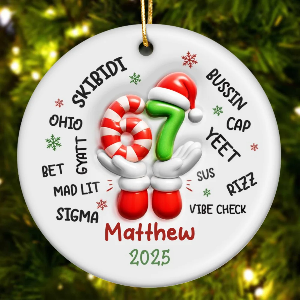 Custom Name Kid Slang Six Seven 3D Effect - Personalized Ceramic Ornament - 2025 Slang, Funny Teen Grandkid, Gen Alpha Christmas Gift - Image 9