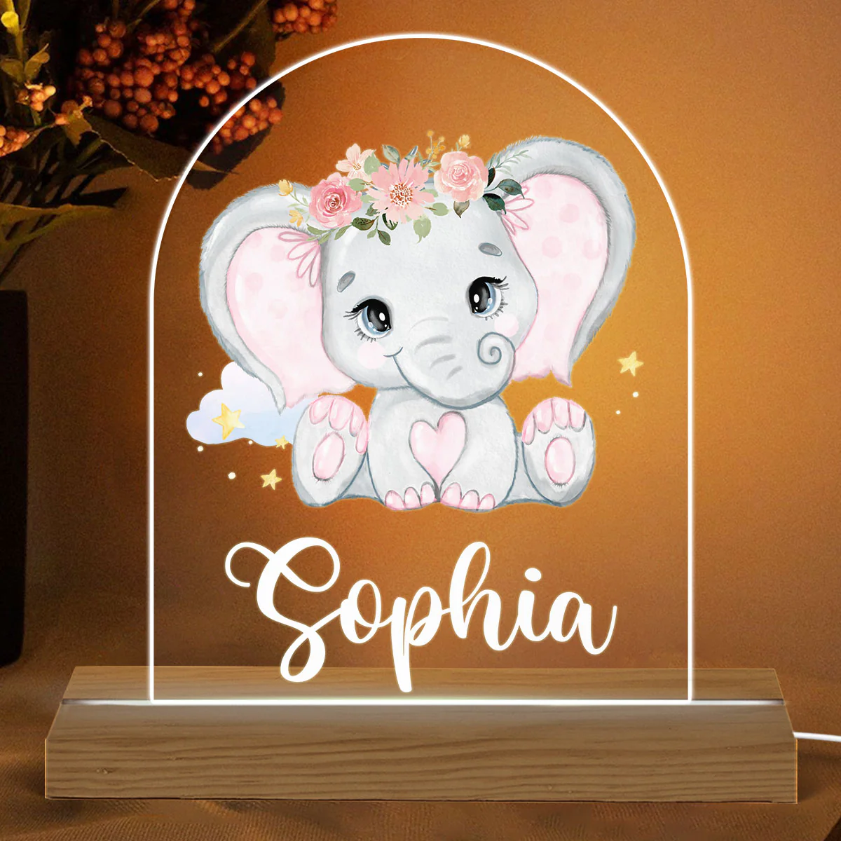 Custom Name Nursery Animal Cloud Stars Baby Nursery Decor Personalized LED Night Light - Image 2