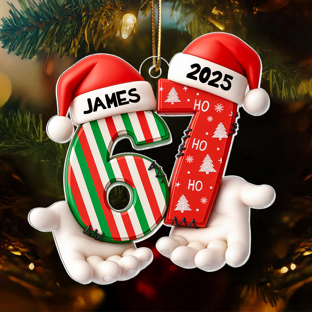 Custom Name Viral Trend Six Seven - Personalized Acrylic Ornament - Chistmas Gift for Kid, Grandkids