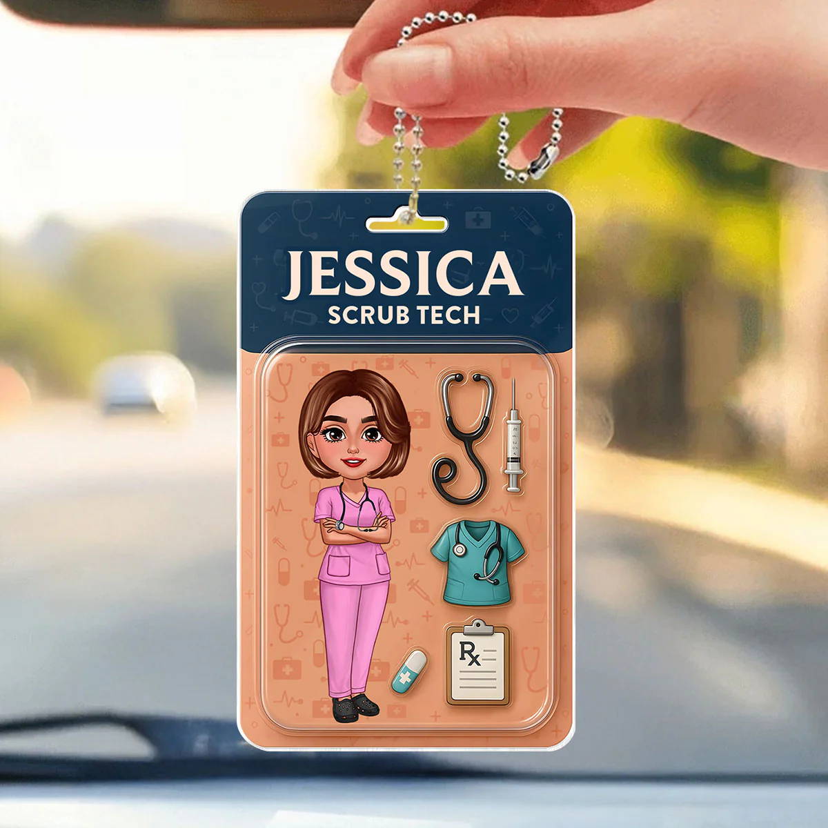 Custom Nurse Figure Cute Doll Nurse Personalized Acrylic Car Hanger - Image 6