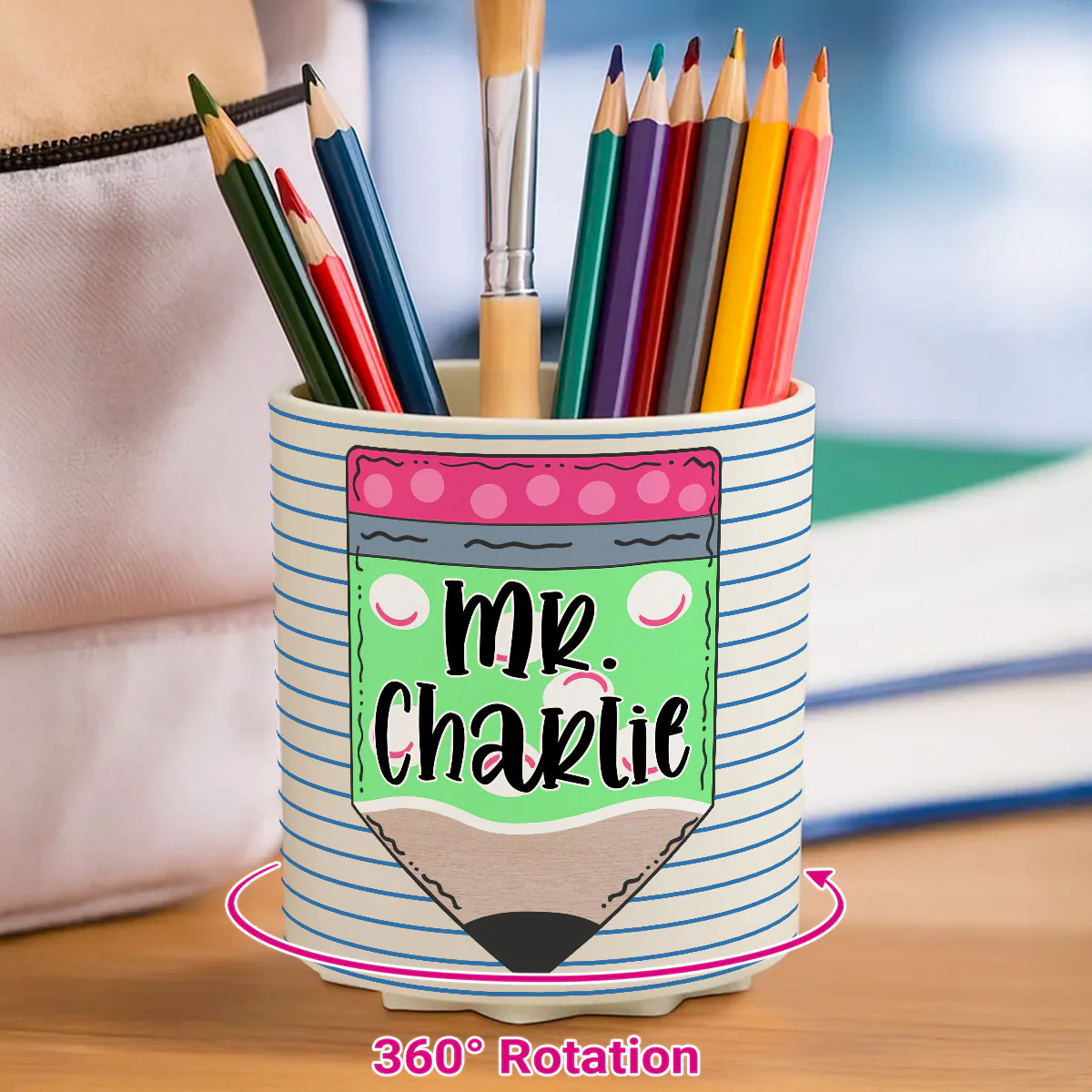 Custom Pencil Notebook Teacher Personalized Rotating Pen Holder, Back to School Gift for Teacher - Image 2