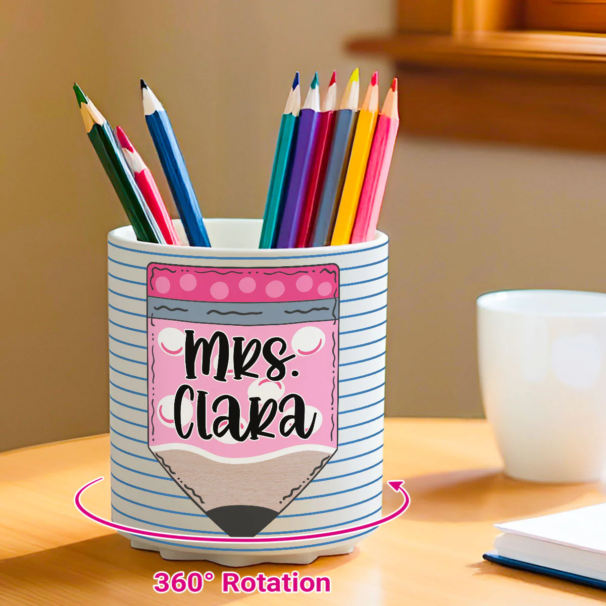 Custom Pencil Notebook Teacher Personalized Rotating Pen Holder, Back to School Gift for Teacher - Image 3