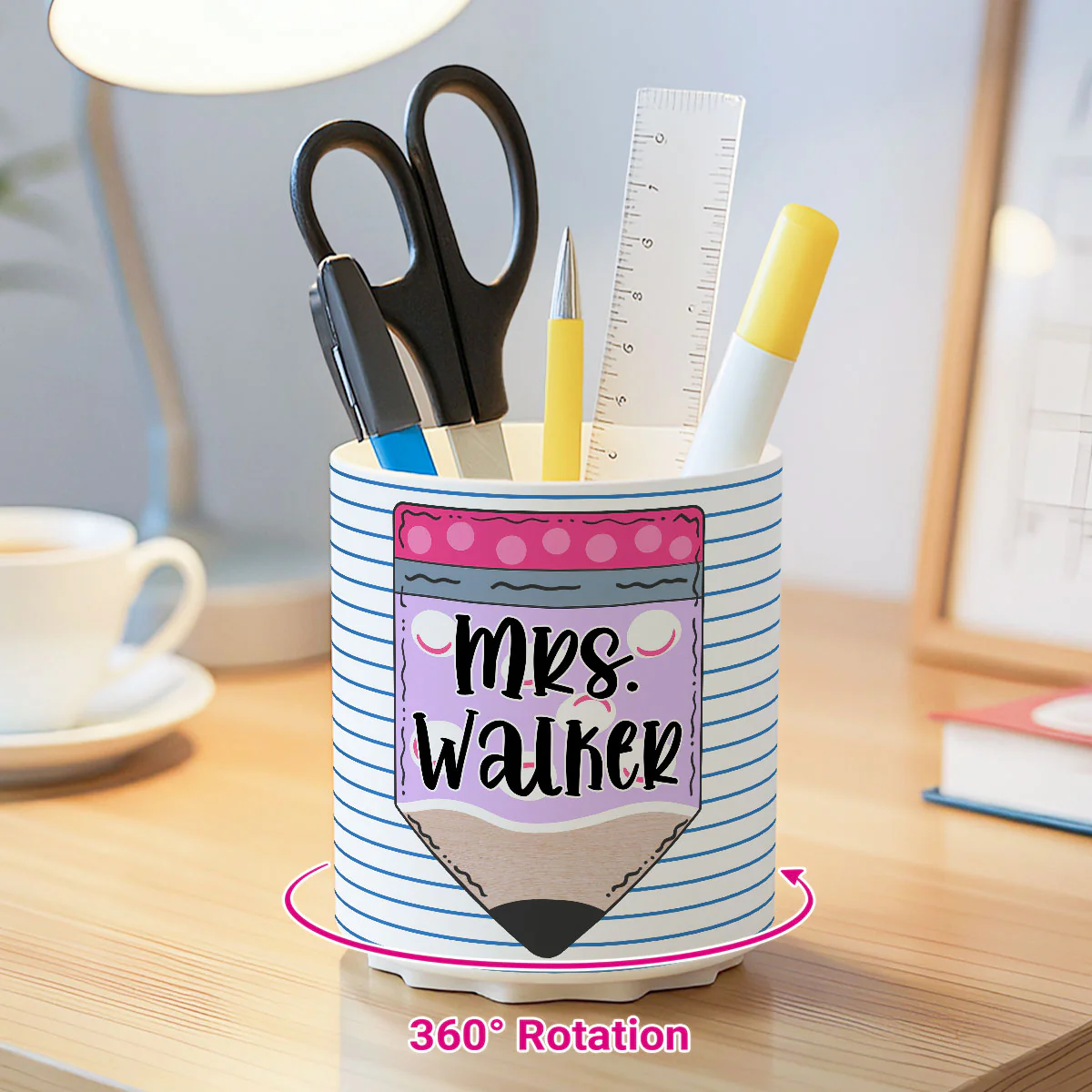 Custom Pencil Notebook Teacher Personalized Rotating Pen Holder, Back to School Gift for Teacher - Image 4