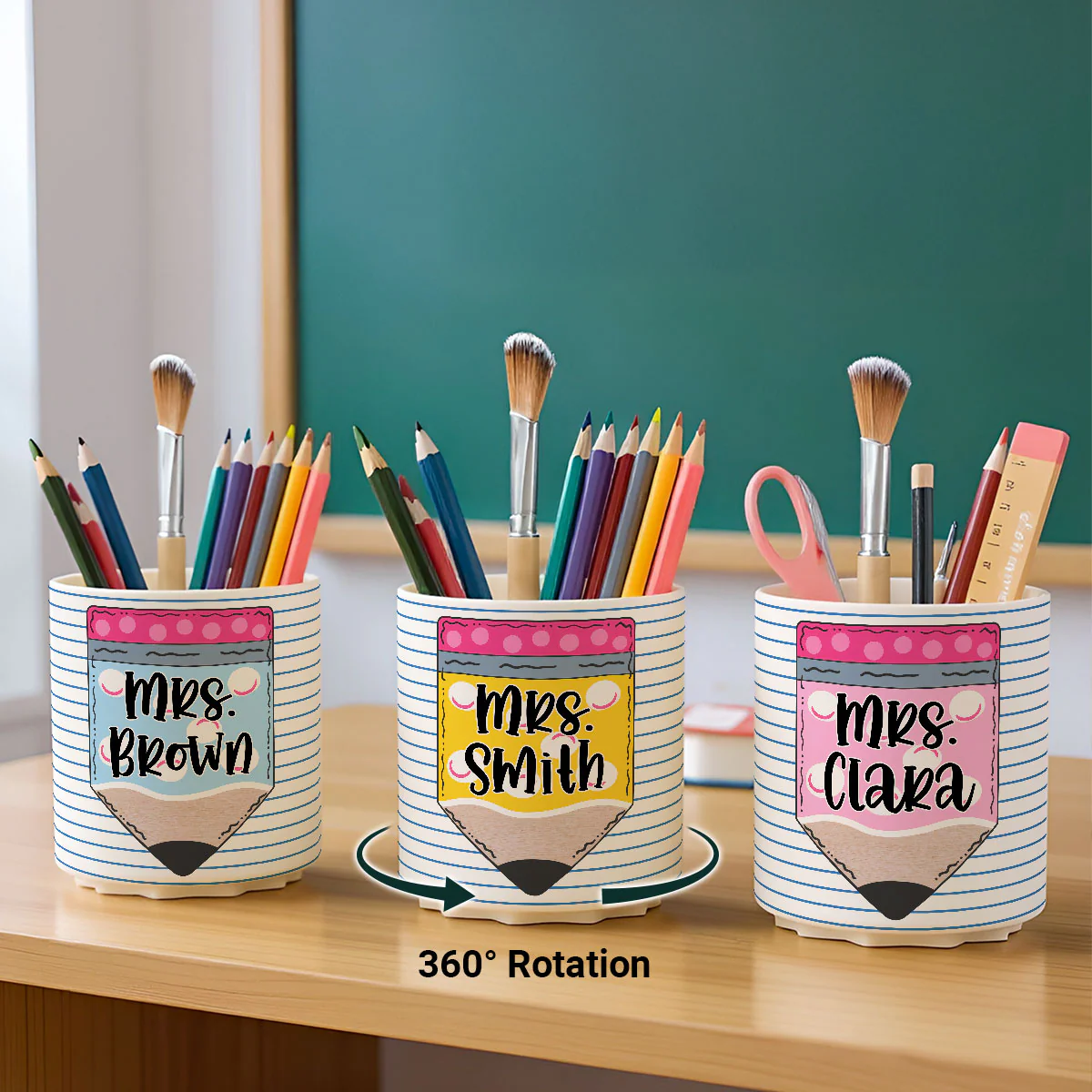 Custom Pencil Notebook Teacher Personalized Rotating Pen Holder, Back to School Gift for Teacher - Image 5
