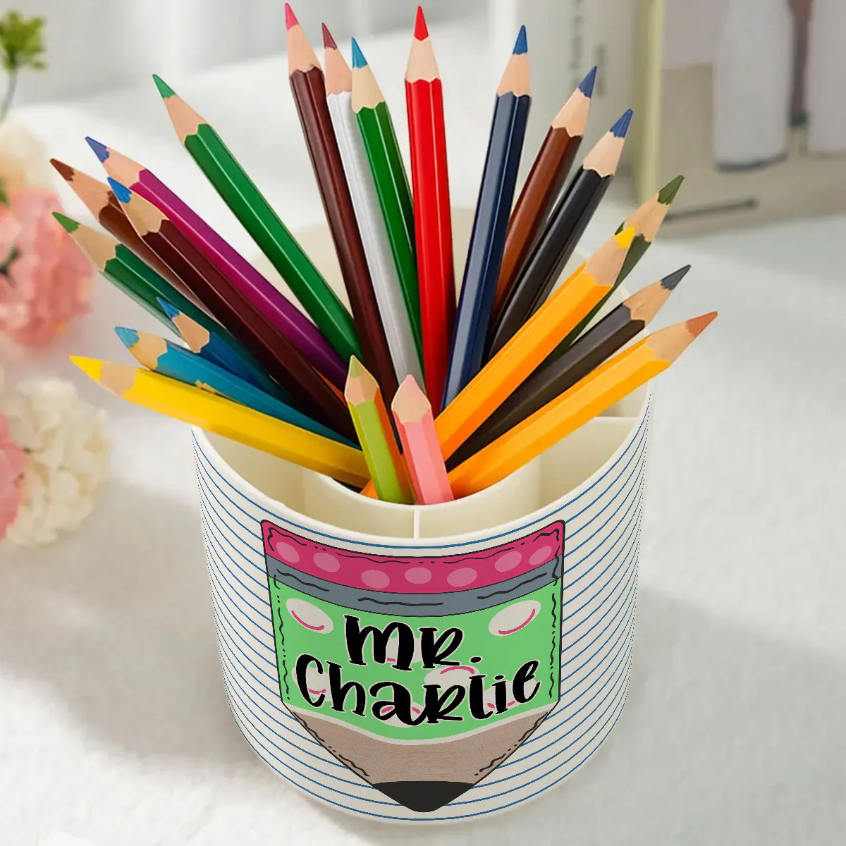 Custom Pencil Notebook Teacher Personalized Rotating Pen Holder, Back to School Gift for Teacher - Image 7