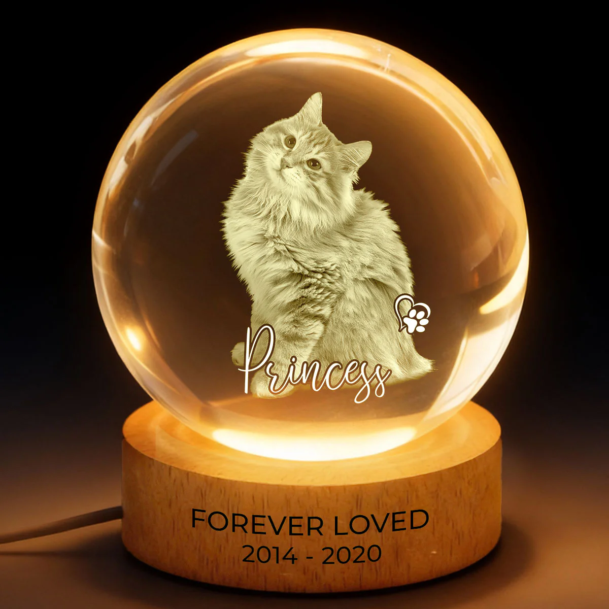 Custom Pet Photo Portrait Memorial - Personalized Crystal Ball LED Night Light - Heartfelt Gift for Pet Lovers, Pet Remembrance - Image 3