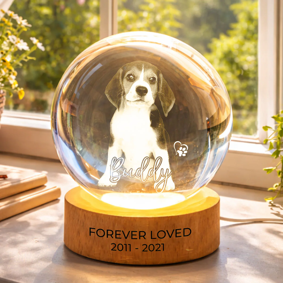 Custom Pet Photo Portrait Memorial - Personalized Crystal Ball LED Night Light - Heartfelt Gift for Pet Lovers, Pet Remembrance - Image 4