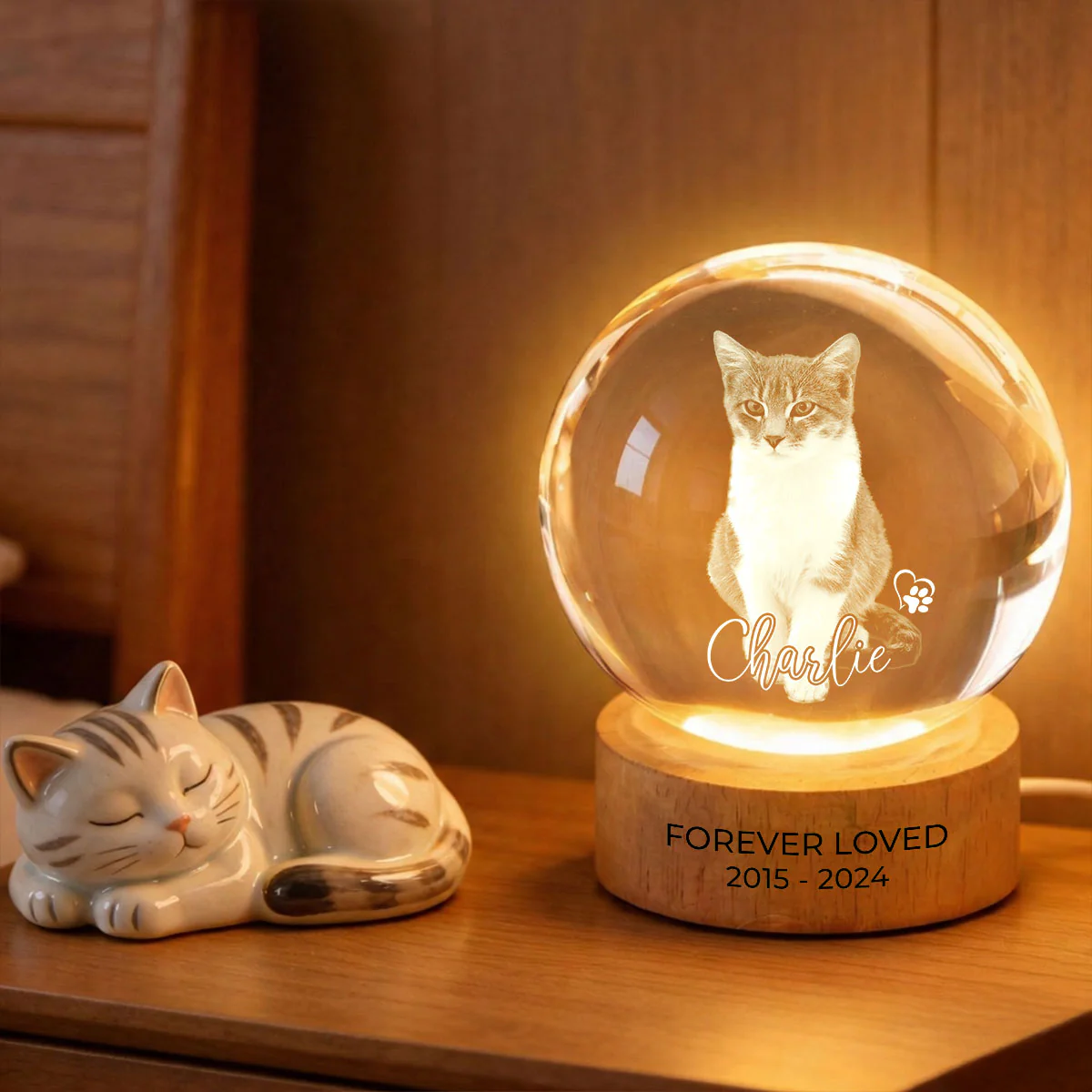 Custom Pet Photo Portrait Memorial - Personalized Crystal Ball LED Night Light - Heartfelt Gift for Pet Lovers, Pet Remembrance - Image 6