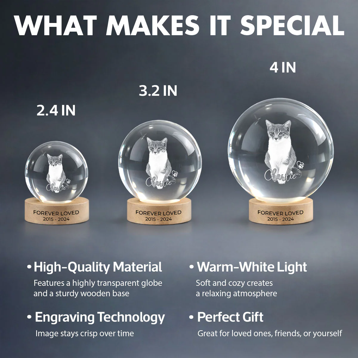 Custom Pet Photo Portrait Memorial - Personalized Crystal Ball LED Night Light - Heartfelt Gift for Pet Lovers, Pet Remembrance - Image 7