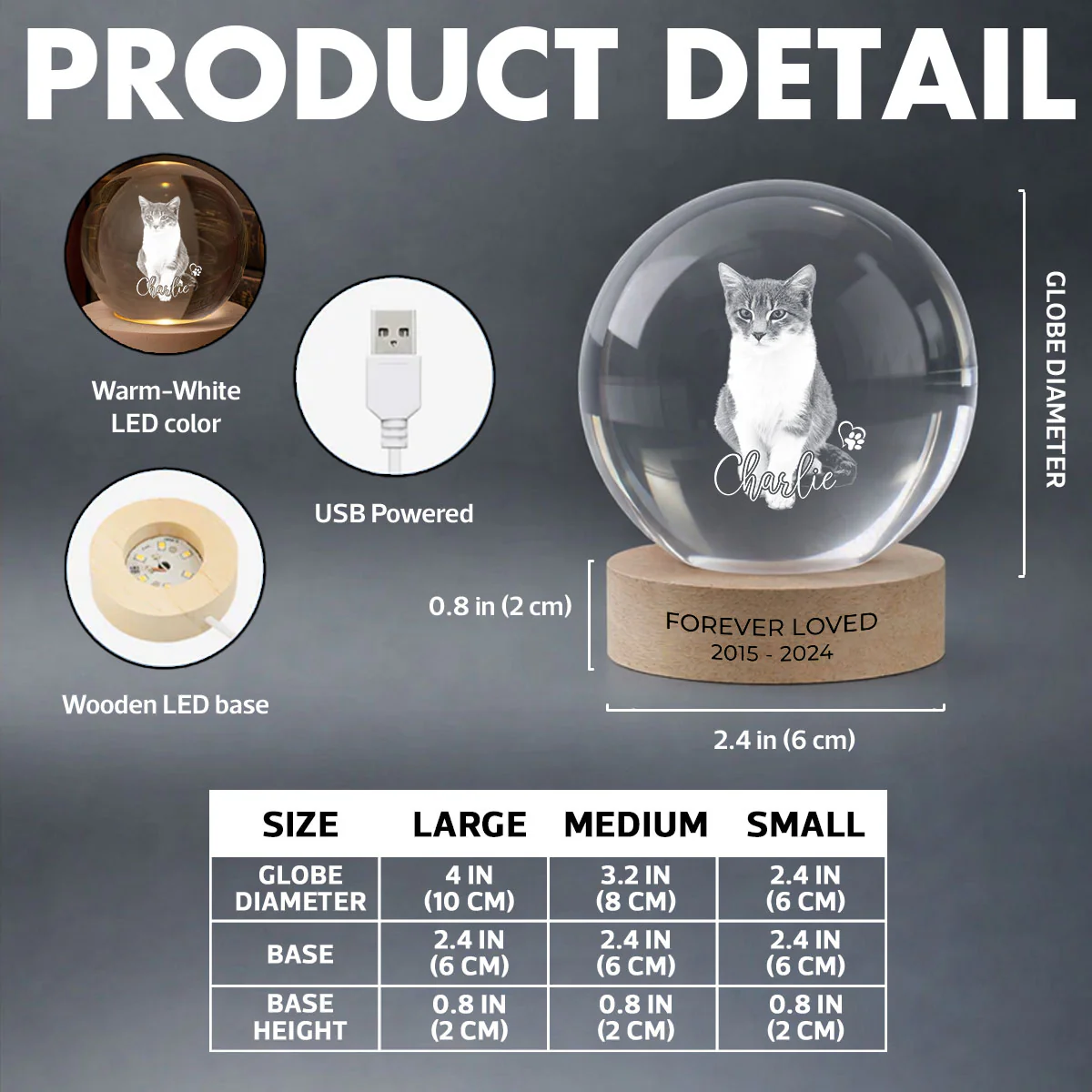 Custom Pet Photo Portrait Memorial - Personalized Crystal Ball LED Night Light - Heartfelt Gift for Pet Lovers, Pet Remembrance - Image 8