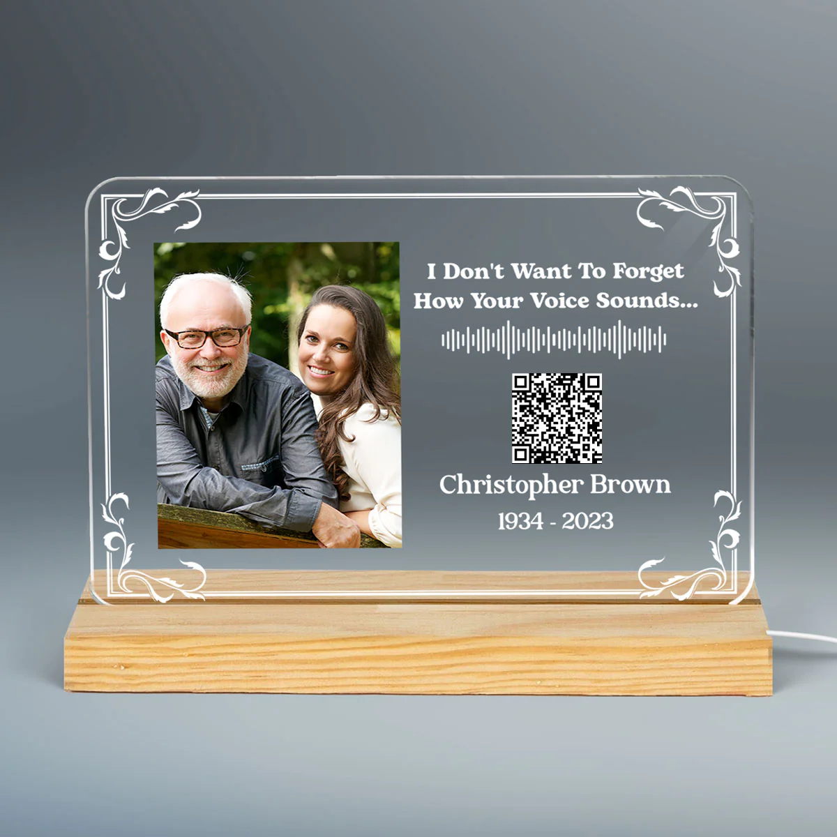 Custom Photo And Message Voice Scannable QR Code Memorial Personalized Horizontal Rectangle Acrylic Plaque With LED Night Light - Image 3