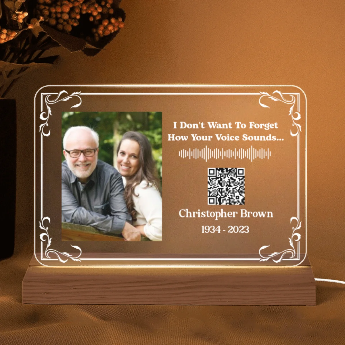 Custom Photo And Message Voice Scannable QR Code Memorial Personalized Horizontal Rectangle Acrylic Plaque With LED Night Light - Image 5