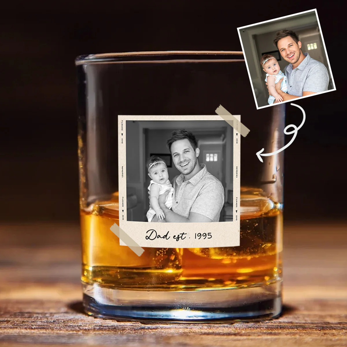 Custom Photo Dad Est - Personalized Whiskey Glass - Father's Day Gift for Dad, Husband - Image 3