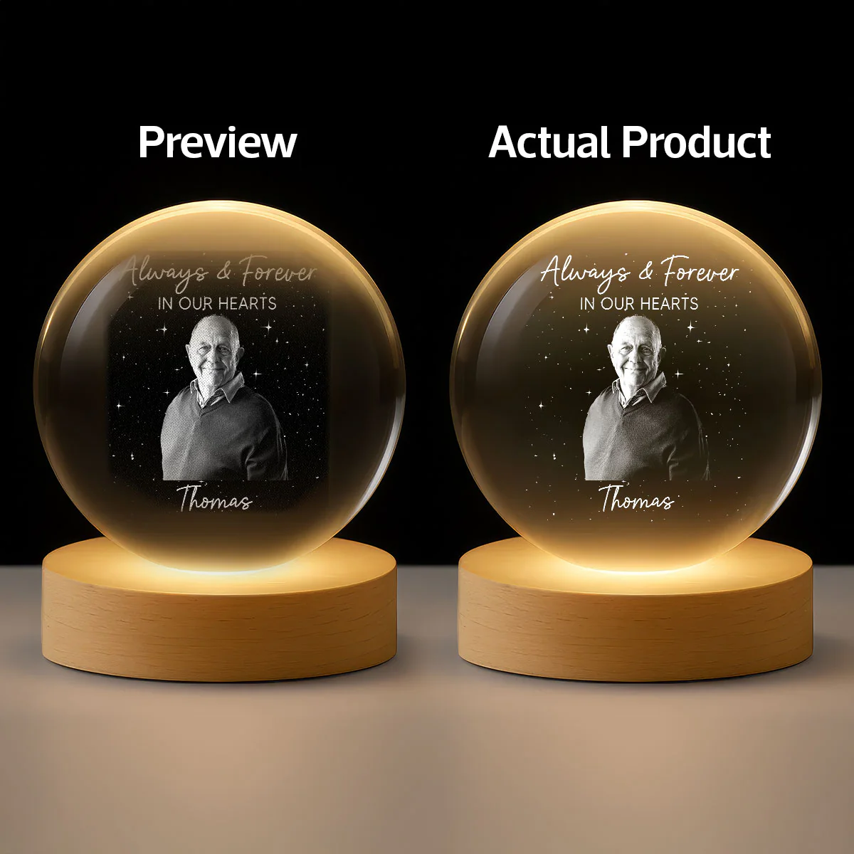 Custom Photo Engraved - Personalized Crystal Ball LED Night Light - Memorial Remembrance Keepsake - Image 5
