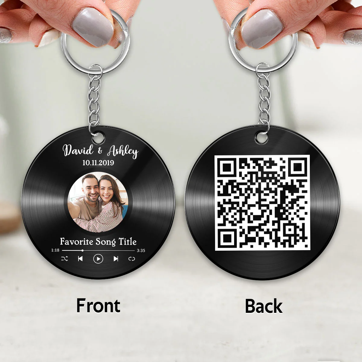 Custom Photo & Favorite Song QR Code Disc Personalized Acrylic Keychain - Image 3