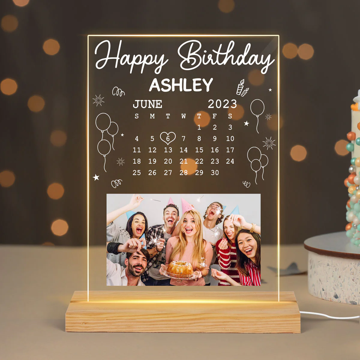 Custom Photo Happy Birthday Calendar Date Personalized Rectangle LED Night Light