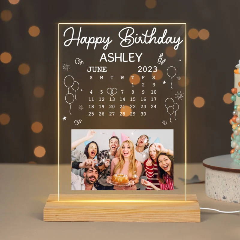 Custom Photo Happy Birthday Calendar Date Personalized Rectangle LED Night Light - Image 4