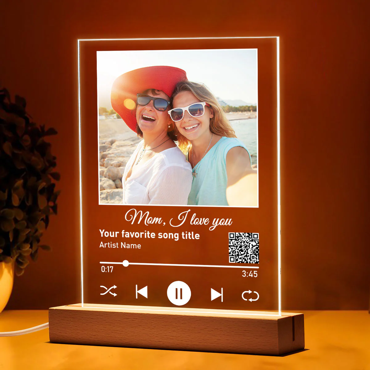 Custom Photo Like Mother Like Daughters Favorite Love Song Scannable QR Code Personalized Rectangle Acrylic Plaque LED Night Light - Image 3