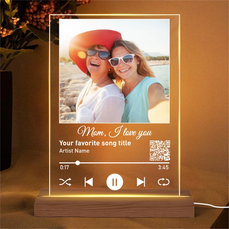 Custom Photo Like Mother Like Daughters Favorite Love Song Scannable QR Code Personalized Rectangle Acrylic Plaque LED Night Light - Image 4
