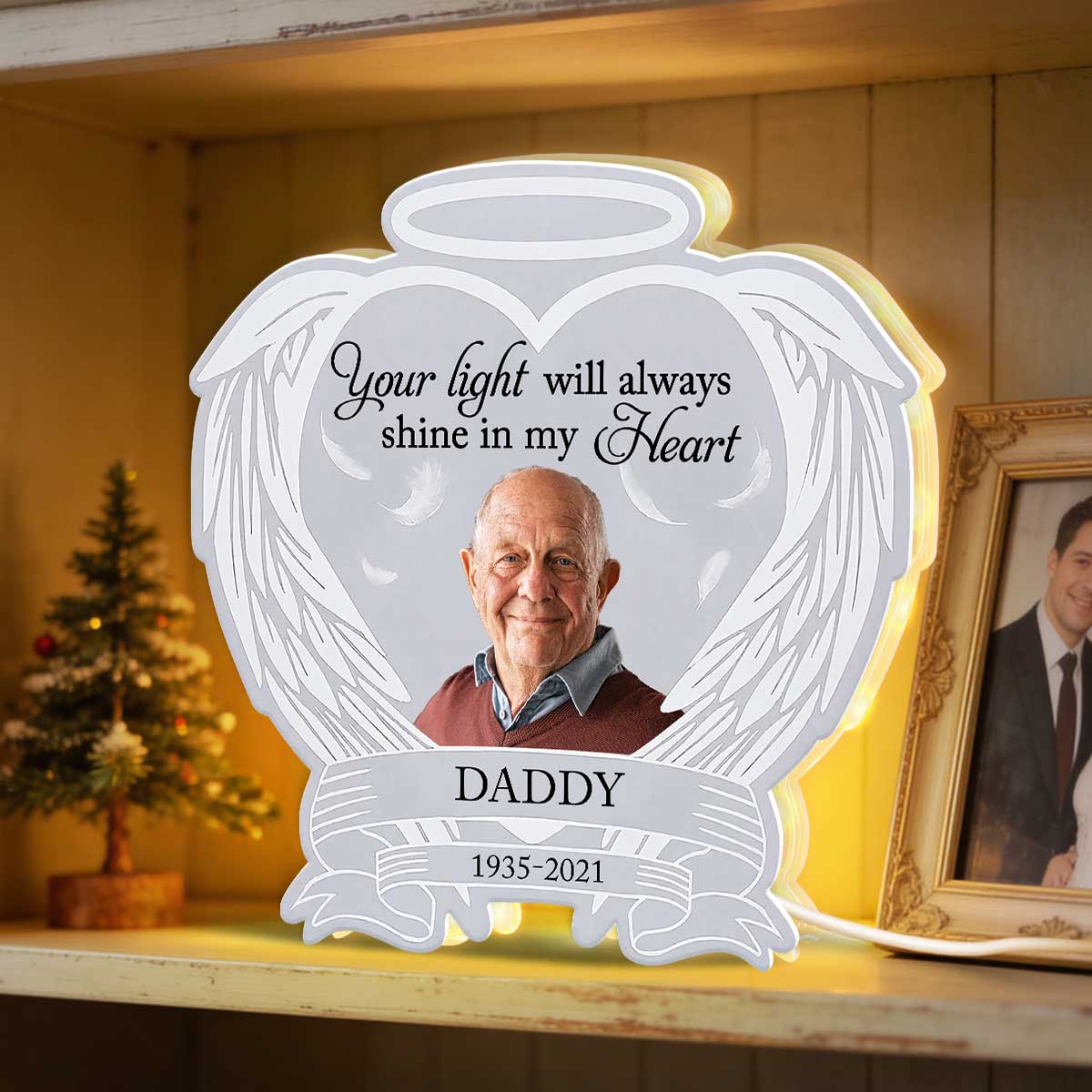 Custom Photo Memorial Heart Wings - Personalized Light Box - Memorial Gift, Sympathy Gift For Loved One - Image 3