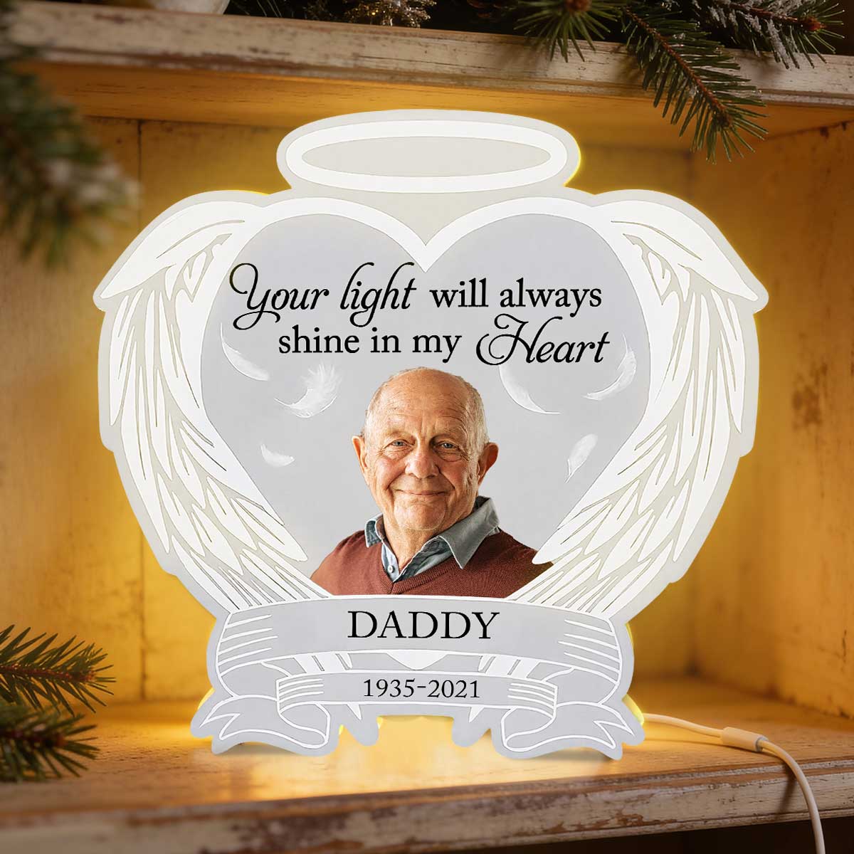 Custom Photo Memorial Heart Wings - Personalized Light Box - Memorial Gift, Sympathy Gift For Loved One - Image 4