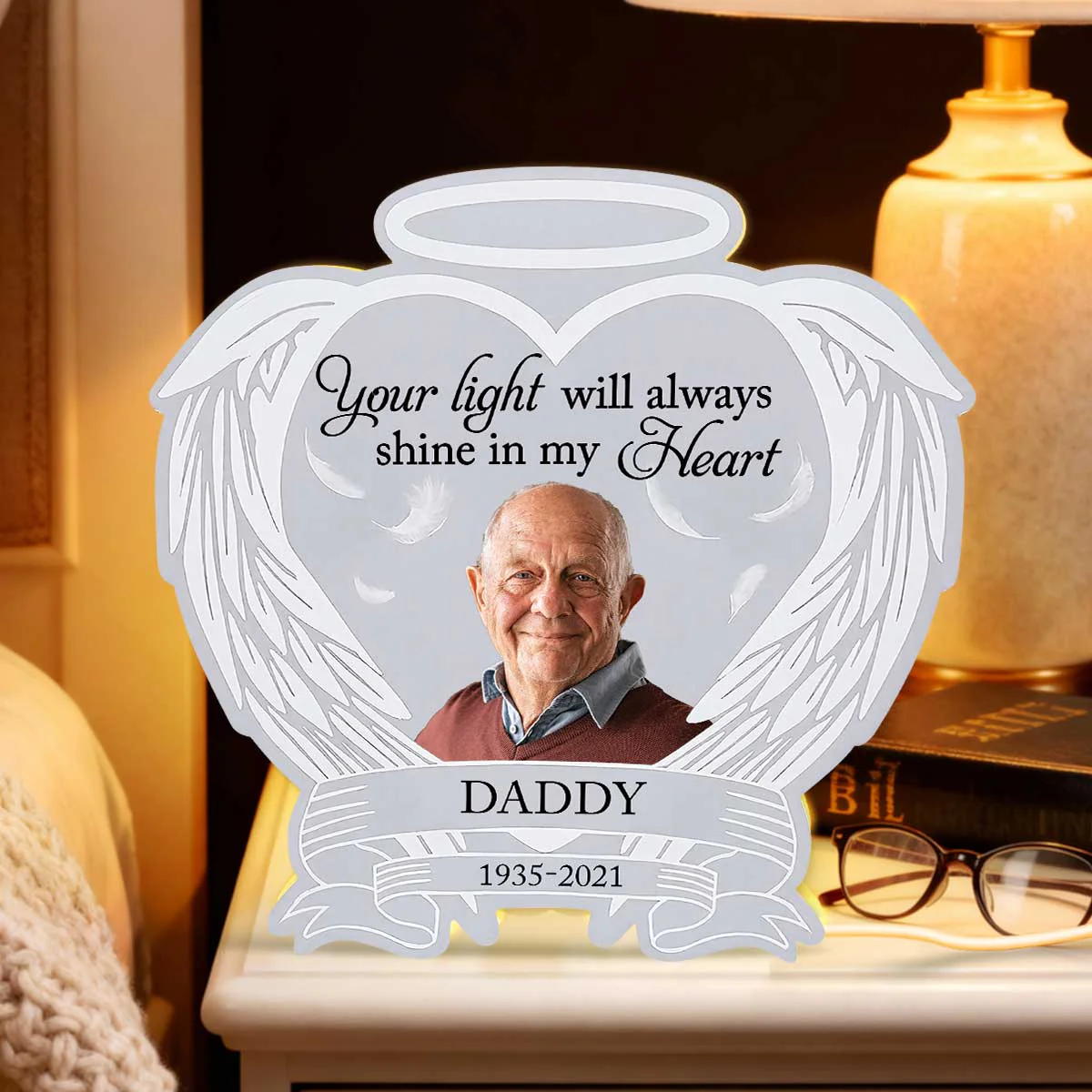 Custom Photo Memorial Heart Wings - Personalized Light Box - Memorial Gift, Sympathy Gift For Loved One - Image 5