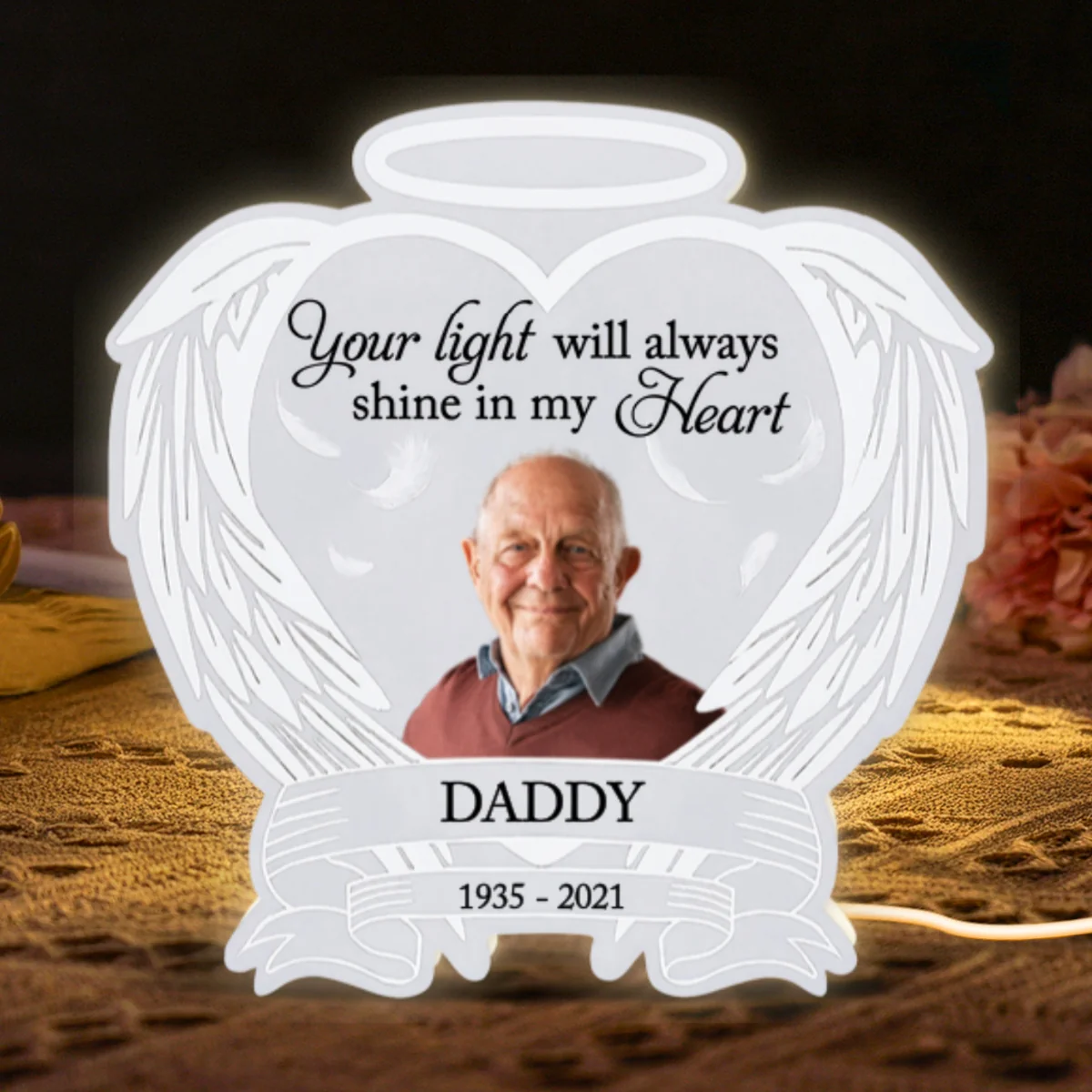 Custom Photo Memorial Heart Wings - Personalized Light Box - Memorial Gift, Sympathy Gift For Loved One - Image 7