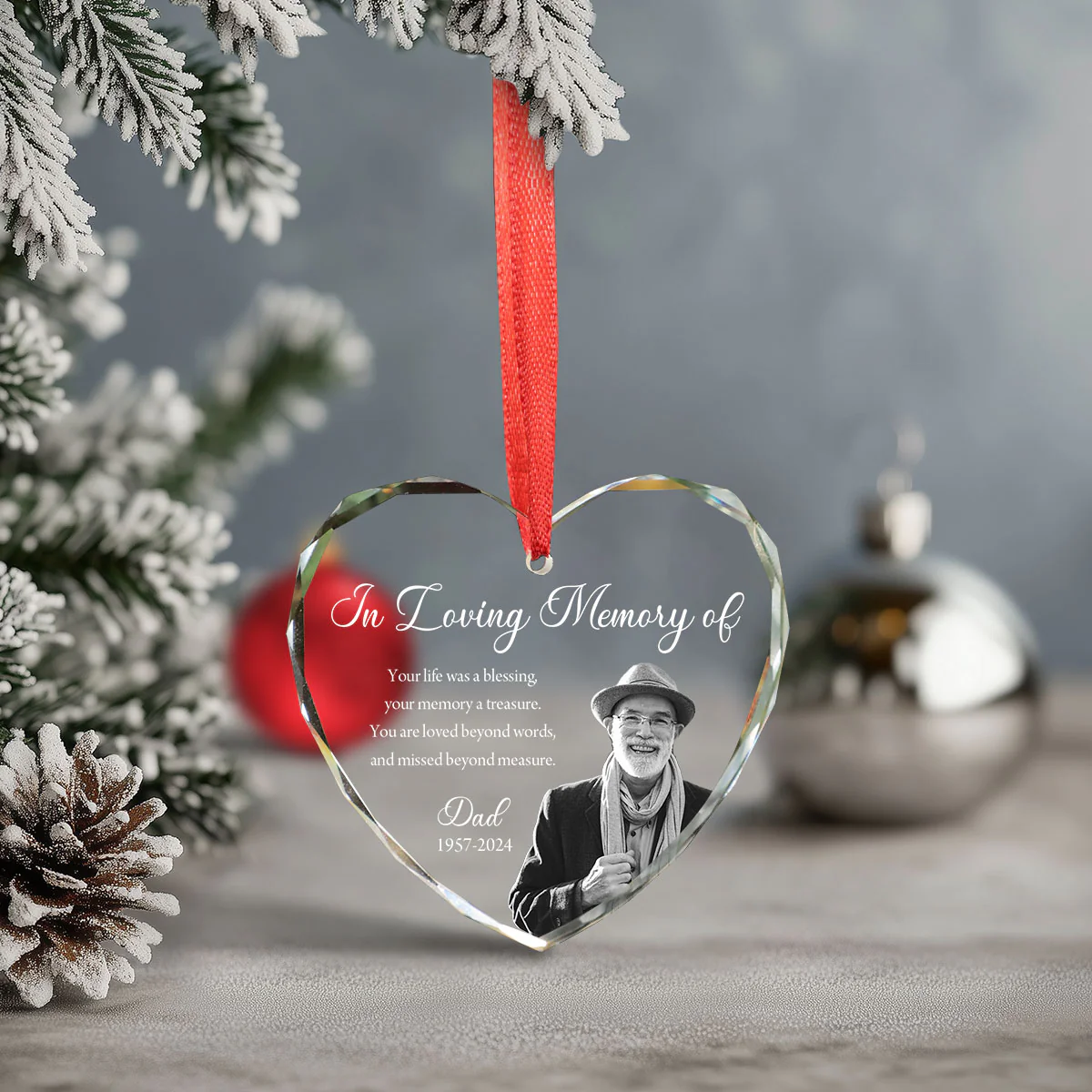 Custom Photo Memorial Ornament, Dad Mom Remembrance Christmas Ornament, Memorial Day Heart Glass Ornament, Mom Loss, Loss of Father Gift - Image 3
