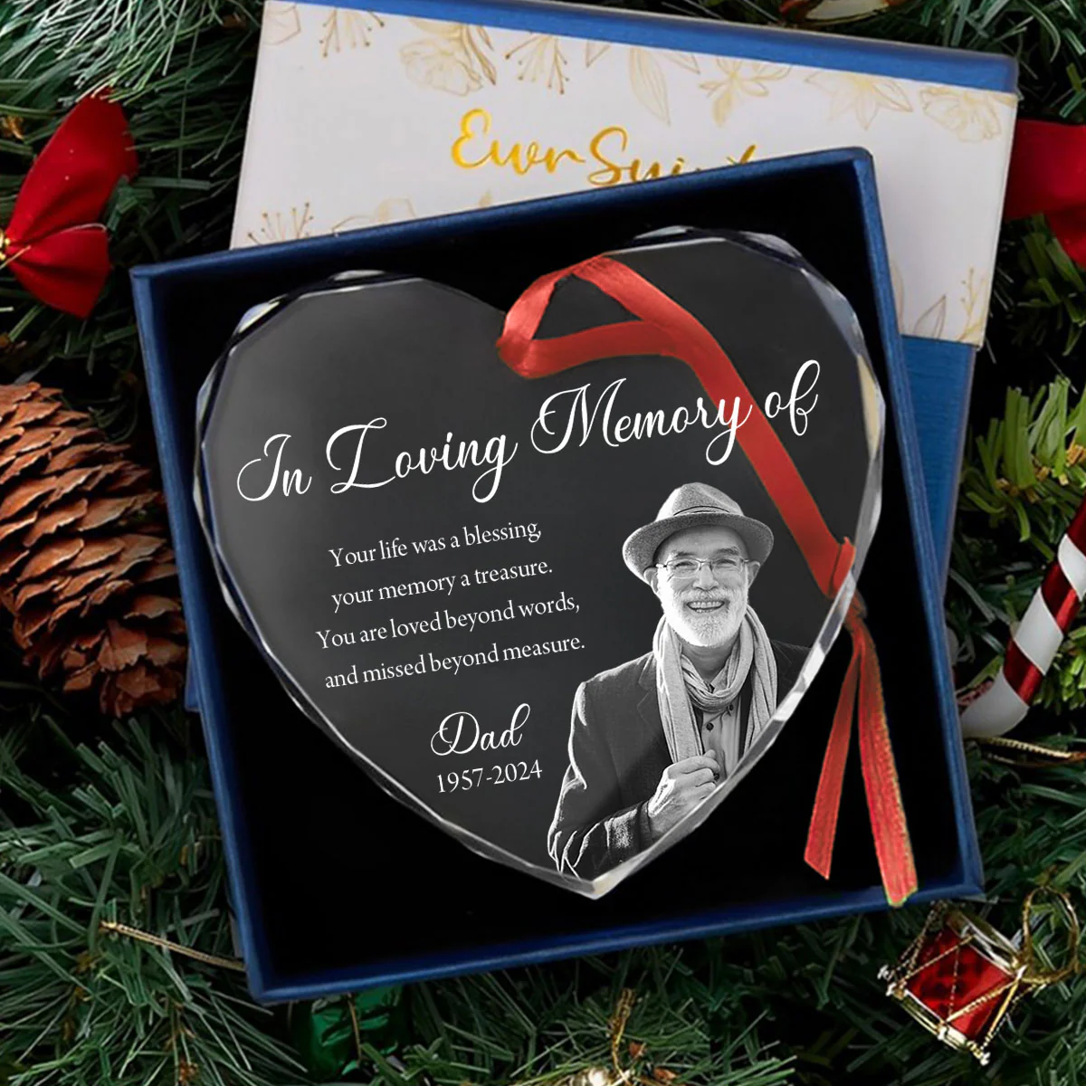 Custom Photo Memorial Ornament, Dad Mom Remembrance Christmas Ornament, Memorial Day Heart Glass Ornament, Mom Loss, Loss of Father Gift - Image 4