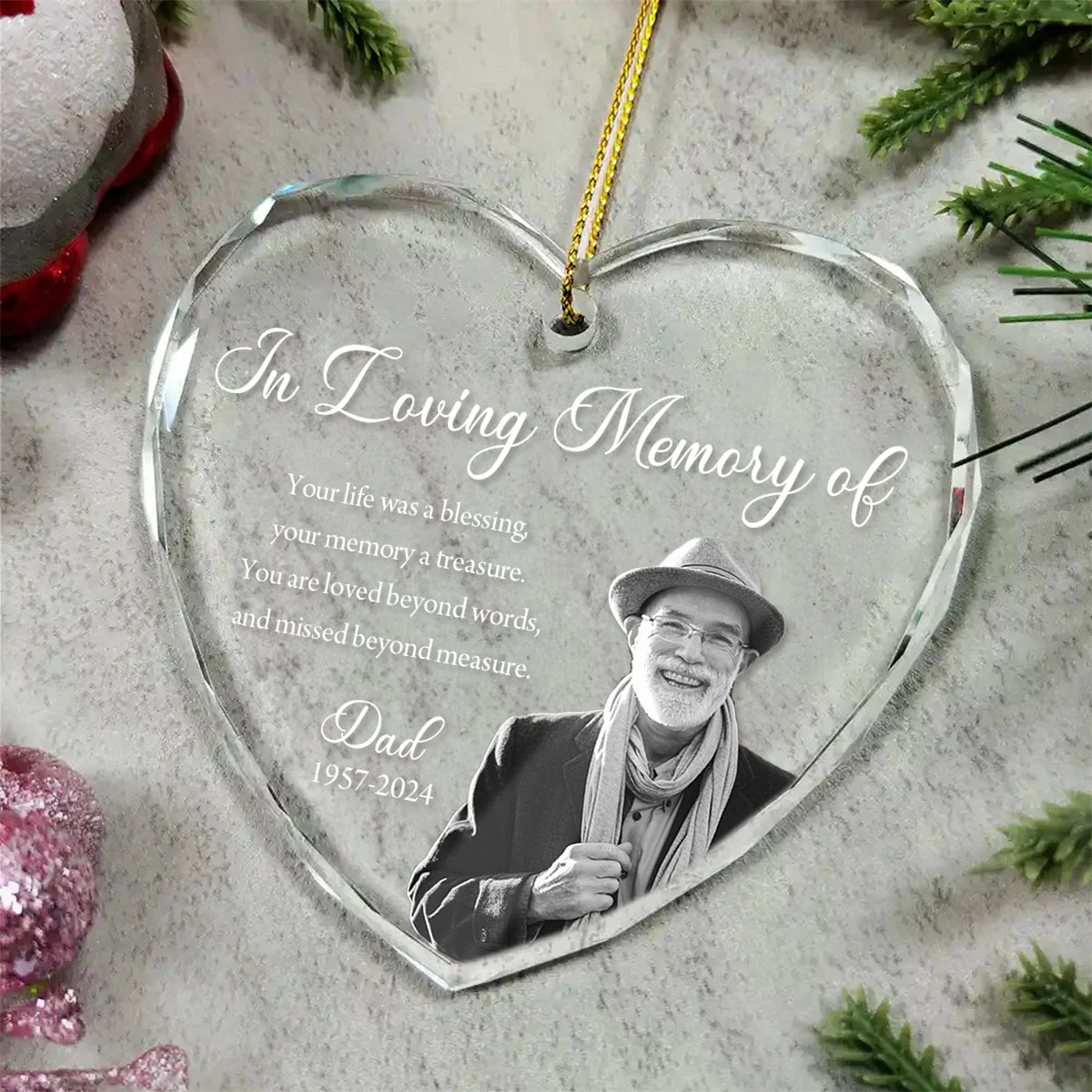 Custom Photo Memorial Ornament, Dad Mom Remembrance Christmas Ornament, Memorial Day Heart Glass Ornament, Mom Loss, Loss of Father Gift - Image 5