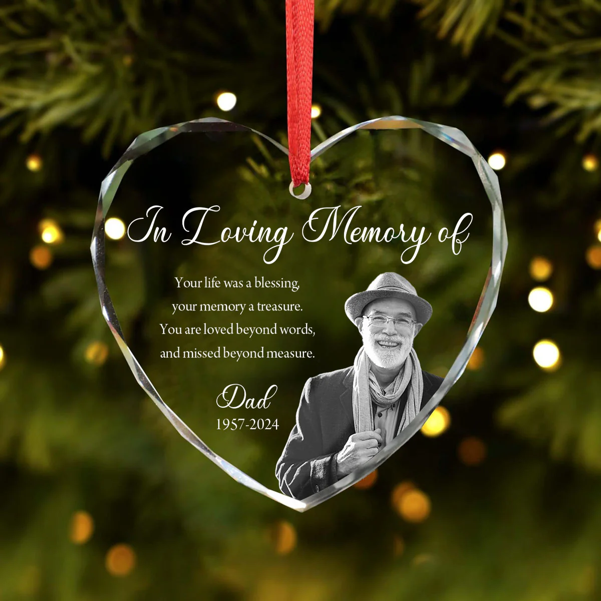 Custom Photo Memorial Ornament, Dad Mom Remembrance Christmas Ornament, Memorial Day Heart Glass Ornament, Mom Loss, Loss of Father Gift - Image 6