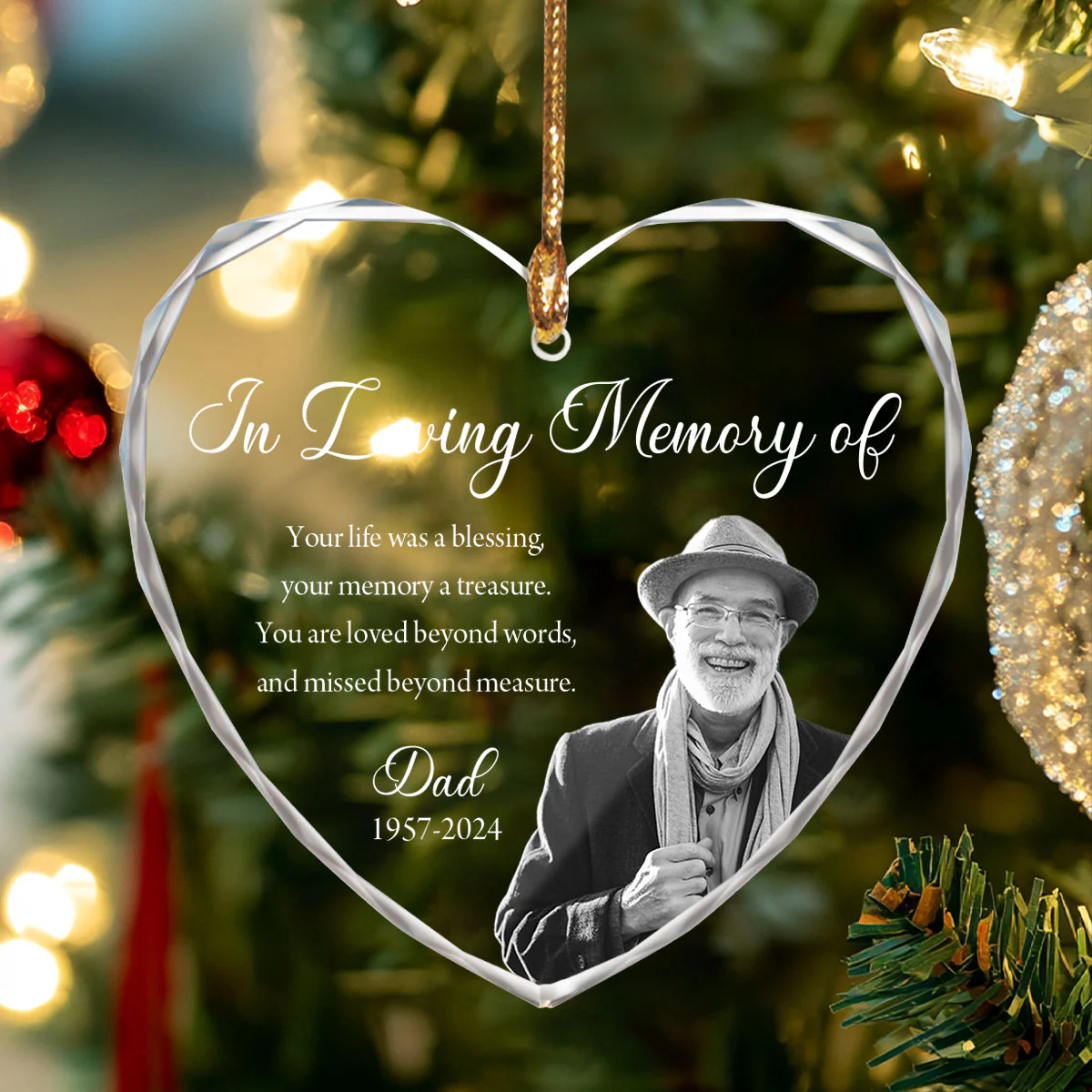 Custom Photo Memorial Ornament, Dad Mom Remembrance Christmas Ornament, Memorial Day Heart Glass Ornament, Mom Loss, Loss of Father Gift - Image 8