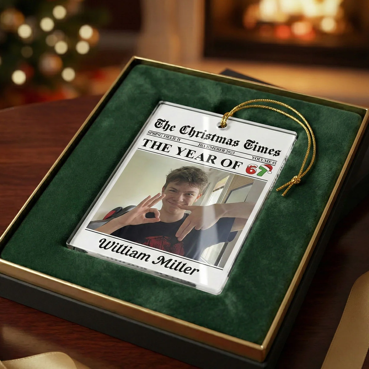 Custom Photo Newspaper Style 2025 Trending Slang Christmas 67 Six Seven - Personalized Acrylic Ornament - Funny Christmas Gift For Teen, Grandkid, Gen Alpha - Image 4