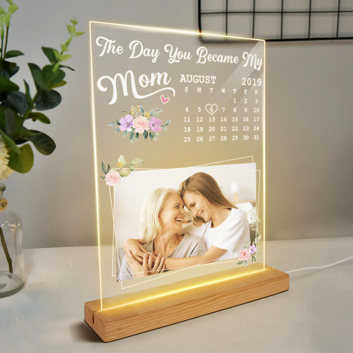Custom Photo The Day You Became My Mom Gift For Mom From Son Daughter Personalized Rectangle Acrylic LED Night Light - Image 3