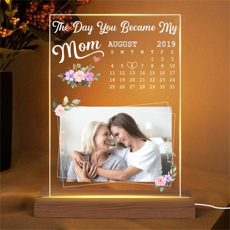 Custom Photo The Day You Became My Mom Gift For Mom From Son Daughter Personalized Rectangle Acrylic LED Night Light - Image 4