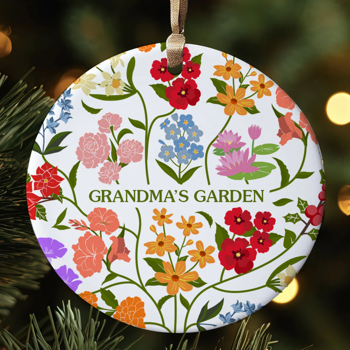 Custom Sisters Besties Birth Flower Bouquet Artwork Minimalist Personalized Circle Ceramic Ornament - Image 4