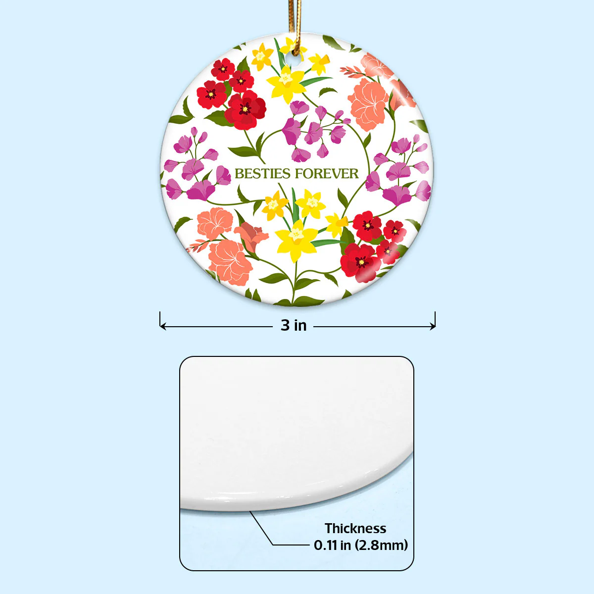 Custom Sisters Besties Birth Flower Bouquet Artwork Minimalist Personalized Circle Ceramic Ornament - Image 6