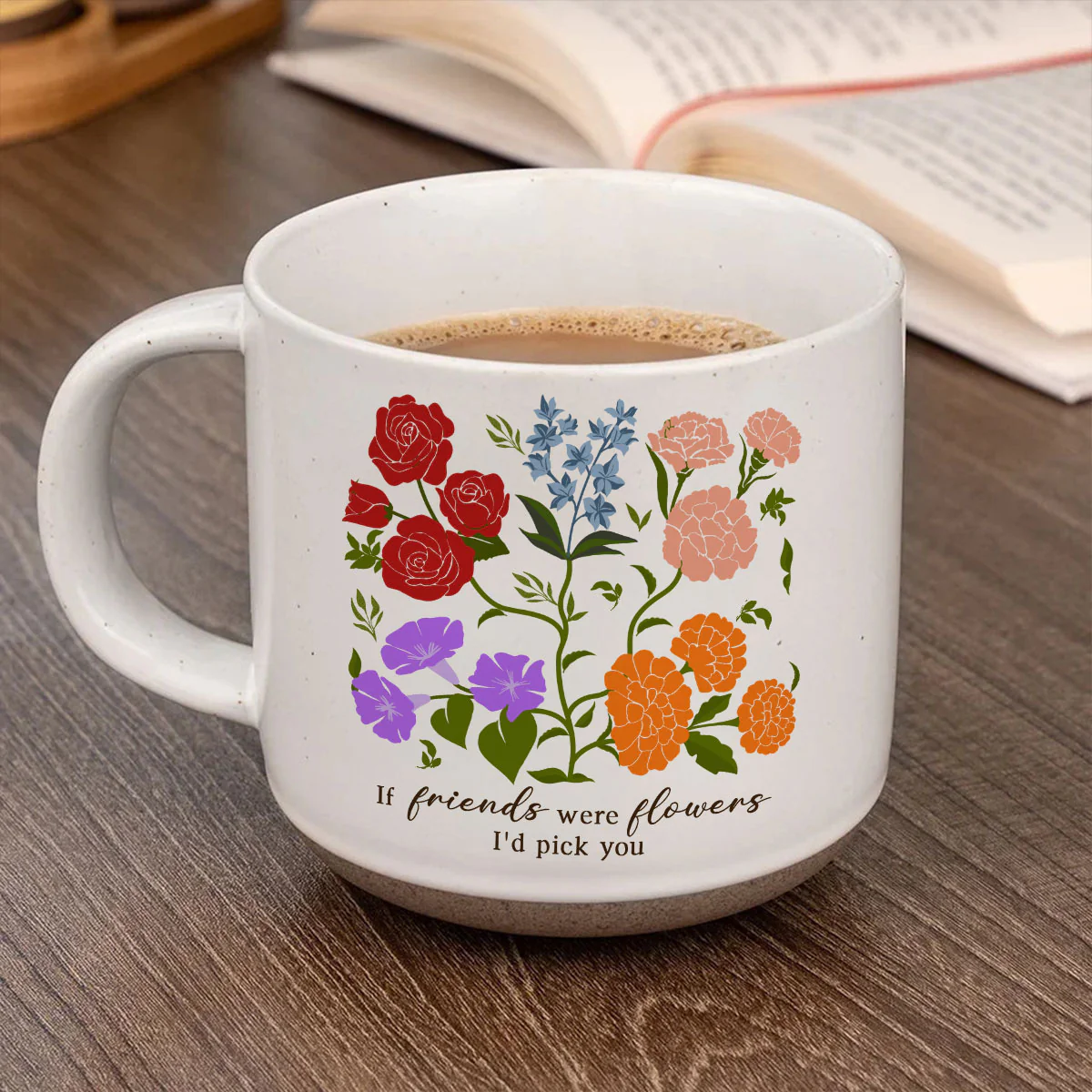 Custom Sisters Besties Birth Flower Bouquet Artwork Minimalist Personalized Pottery Mug