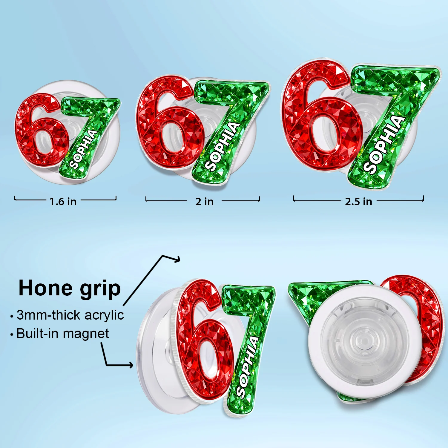 Custom Six Seven 3D Crystal Effect - Personalized Acrylic Magnetic Phone Grip - Teen Slang Funny Tree Decor, Funny Teen Grandkid Gift - Image 11