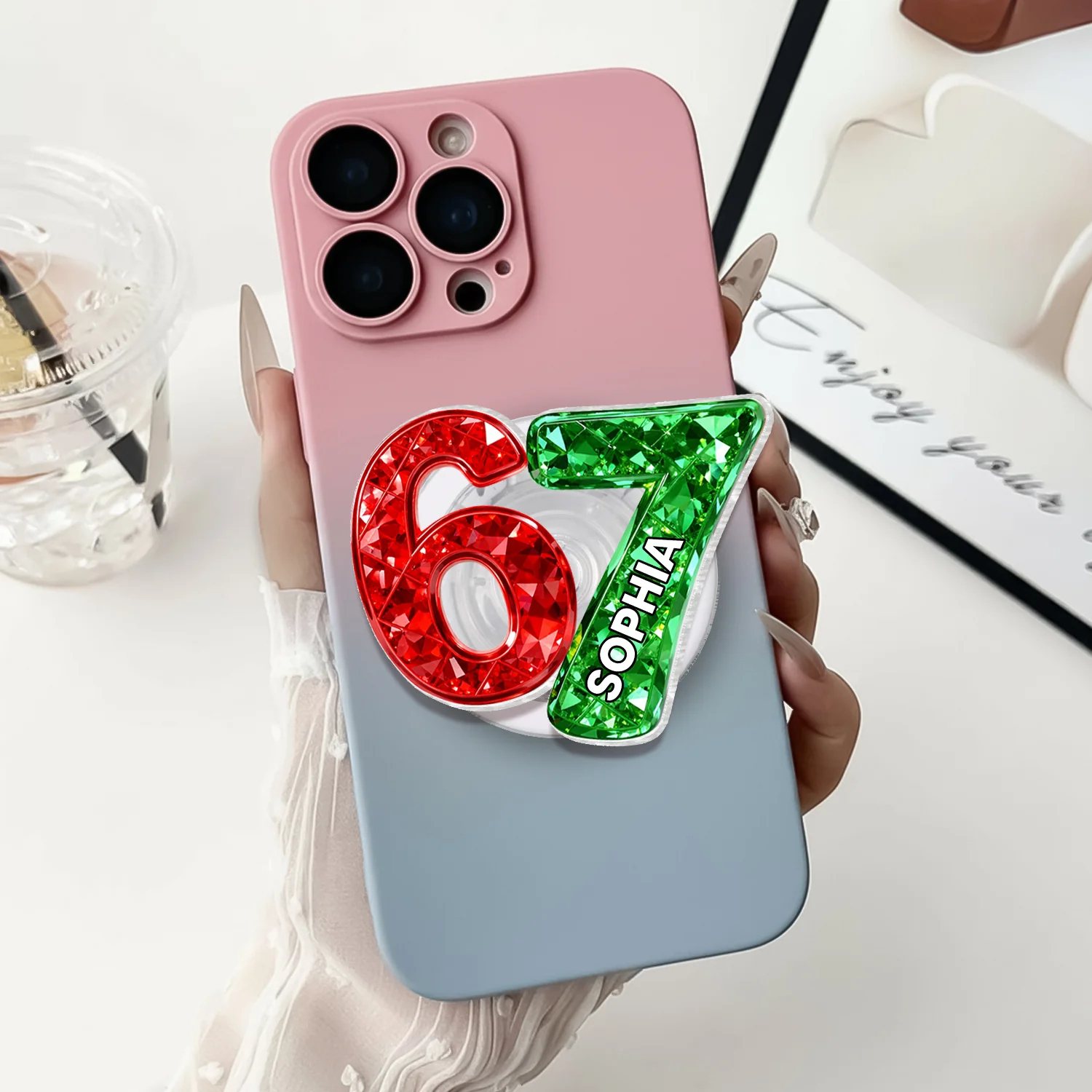 Custom Six Seven 3D Crystal Effect - Personalized Acrylic Magnetic Phone Grip - Teen Slang Funny Tree Decor, Funny Teen Grandkid Gift - Image 2