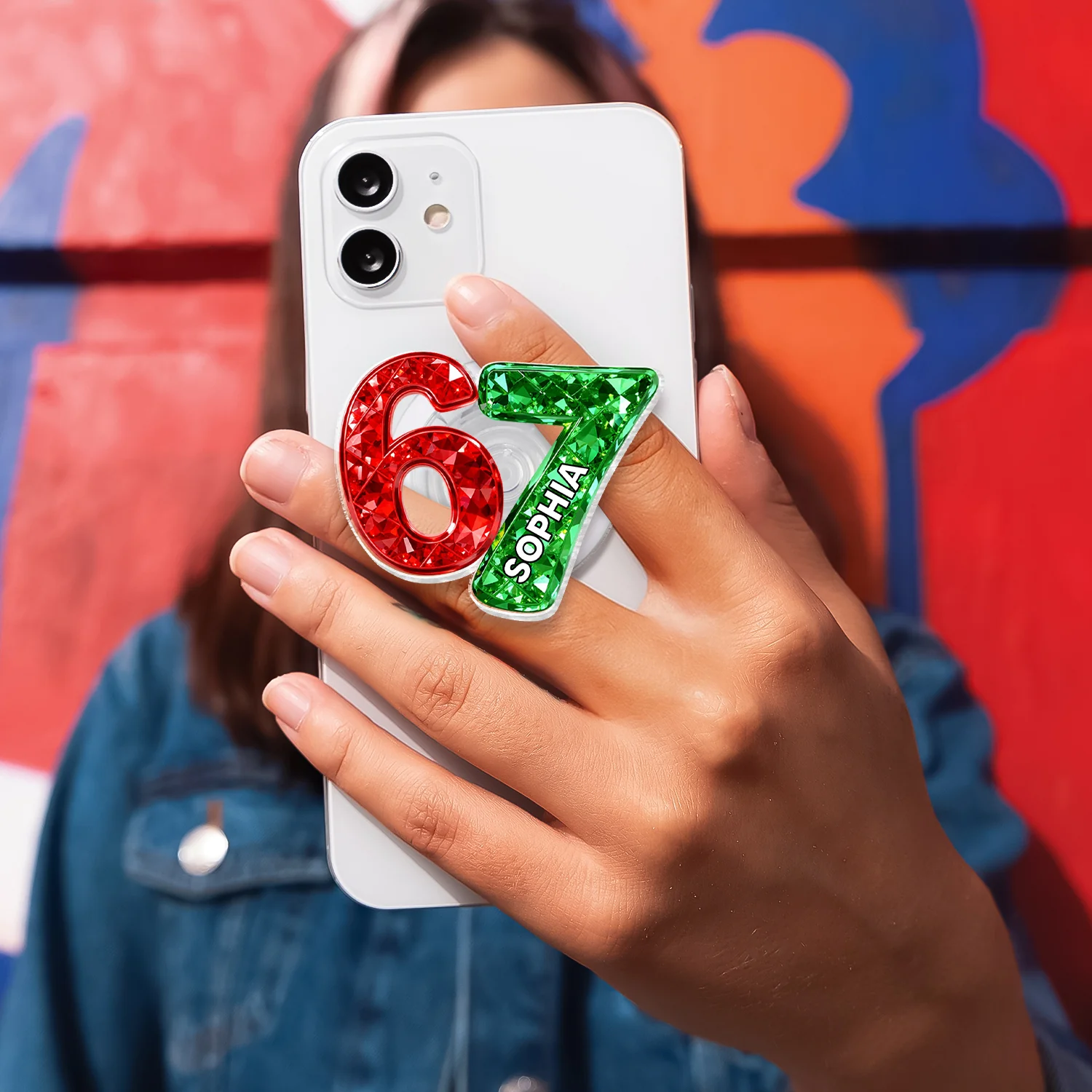 Custom Six Seven 3D Crystal Effect - Personalized Acrylic Magnetic Phone Grip - Teen Slang Funny Tree Decor, Funny Teen Grandkid Gift - Image 4