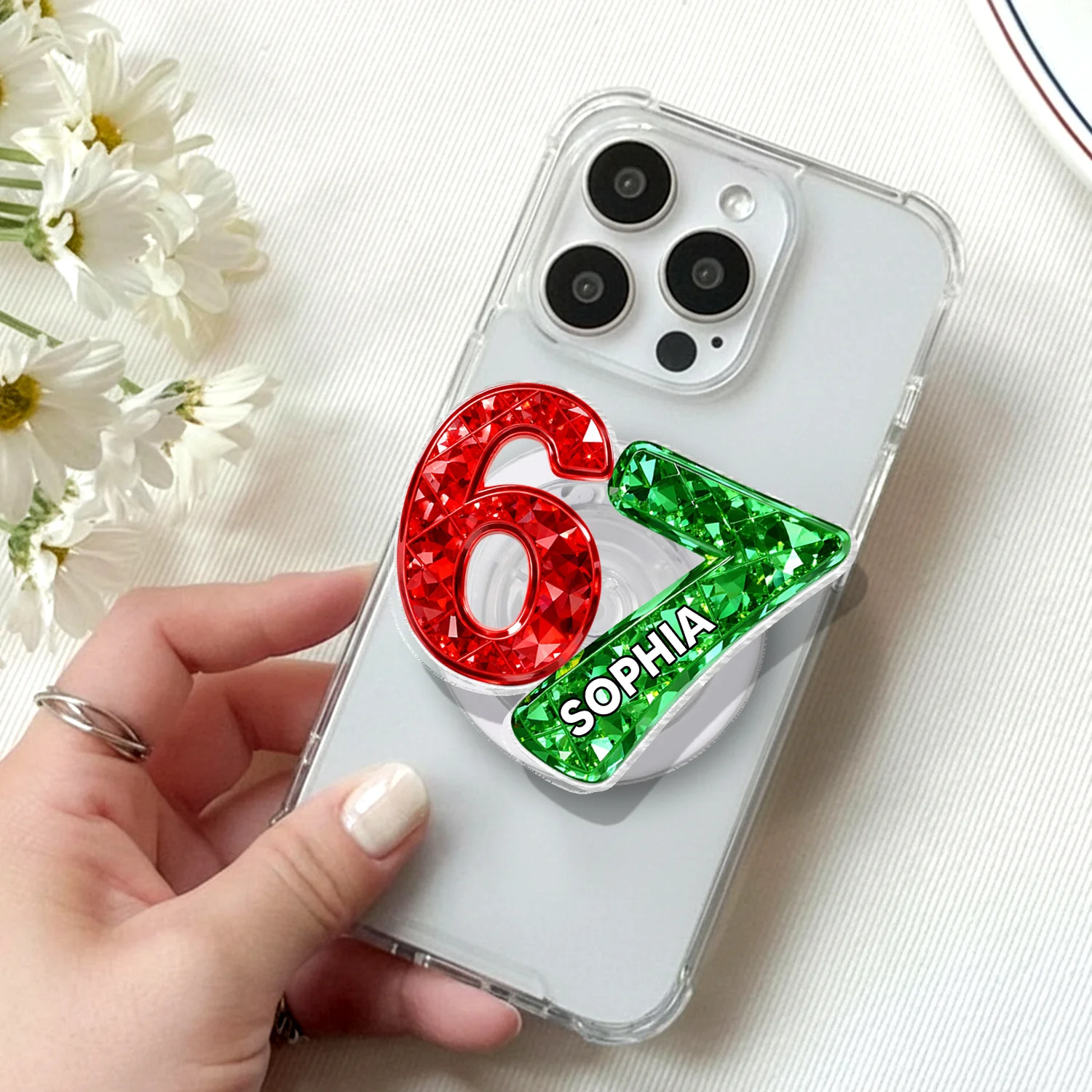 Custom Six Seven 3D Crystal Effect - Personalized Acrylic Magnetic Phone Grip - Teen Slang Funny Tree Decor, Funny Teen Grandkid Gift - Image 9