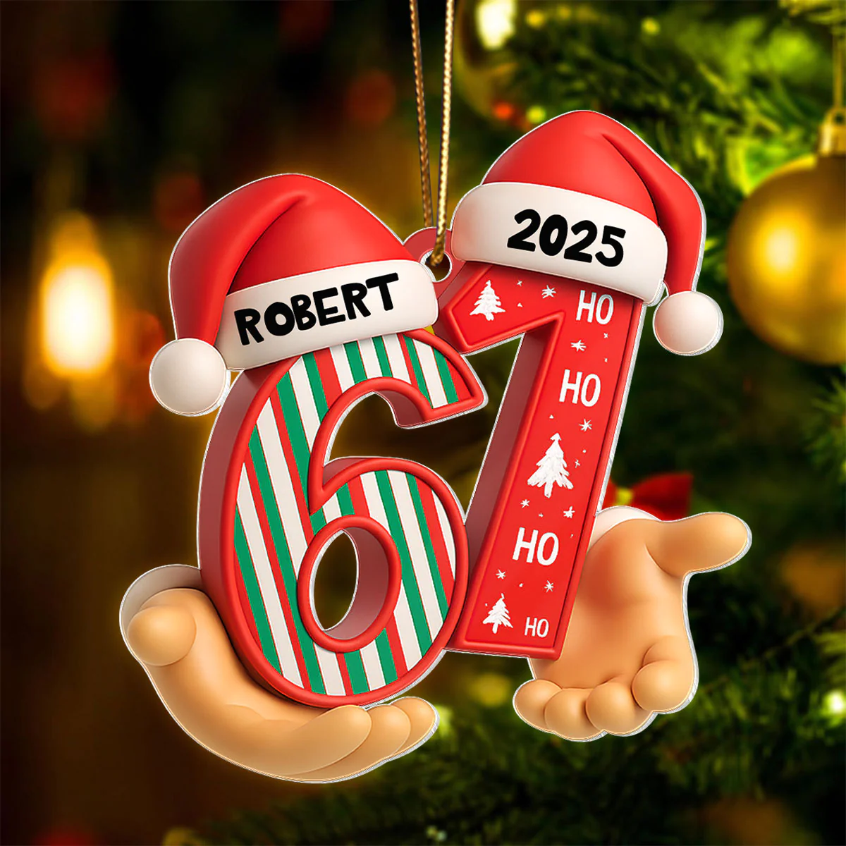 Custom Six Seven 3D Effect Pattern - Personalized Acrylic Ornament - Teen Slang Funny Tree Decor, Funny Teen Grandkid Gift