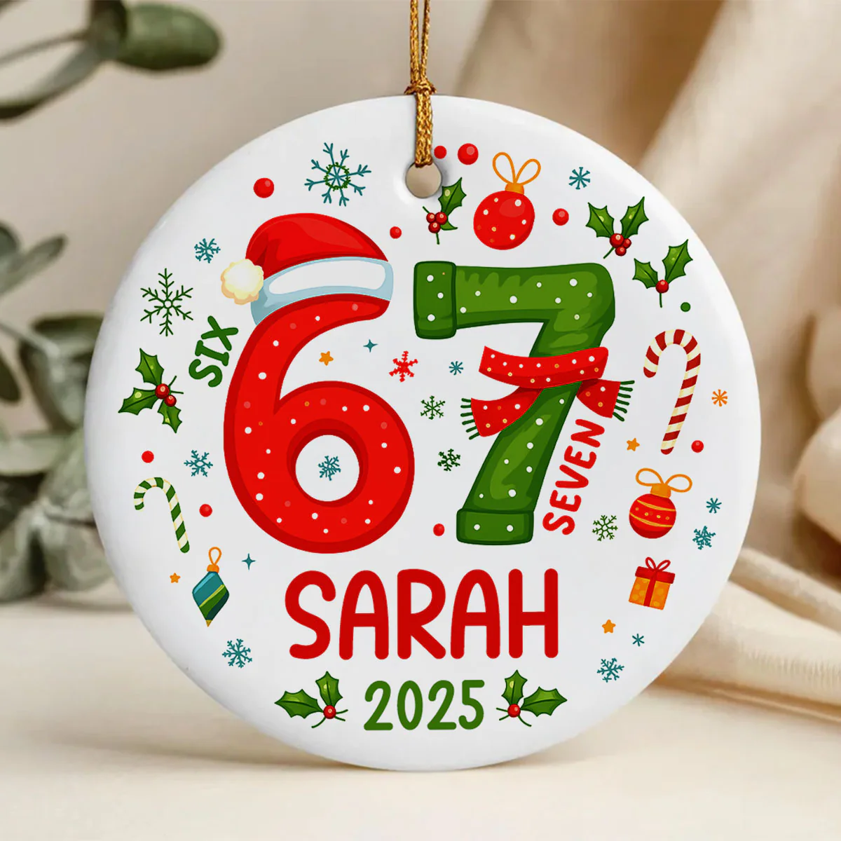 Custom Six Seven 67 Gen Z Funny Slang Teen Keepsake - Personalized Ceramic Ornament - Christmas Gift for Daughter, Son, Grandkids - Image 4